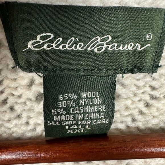 Eddie Bauer XXL Tall Wool Cashmere Womens Cardigan Beige Cable Knit Sweater - Picture 3 of 5